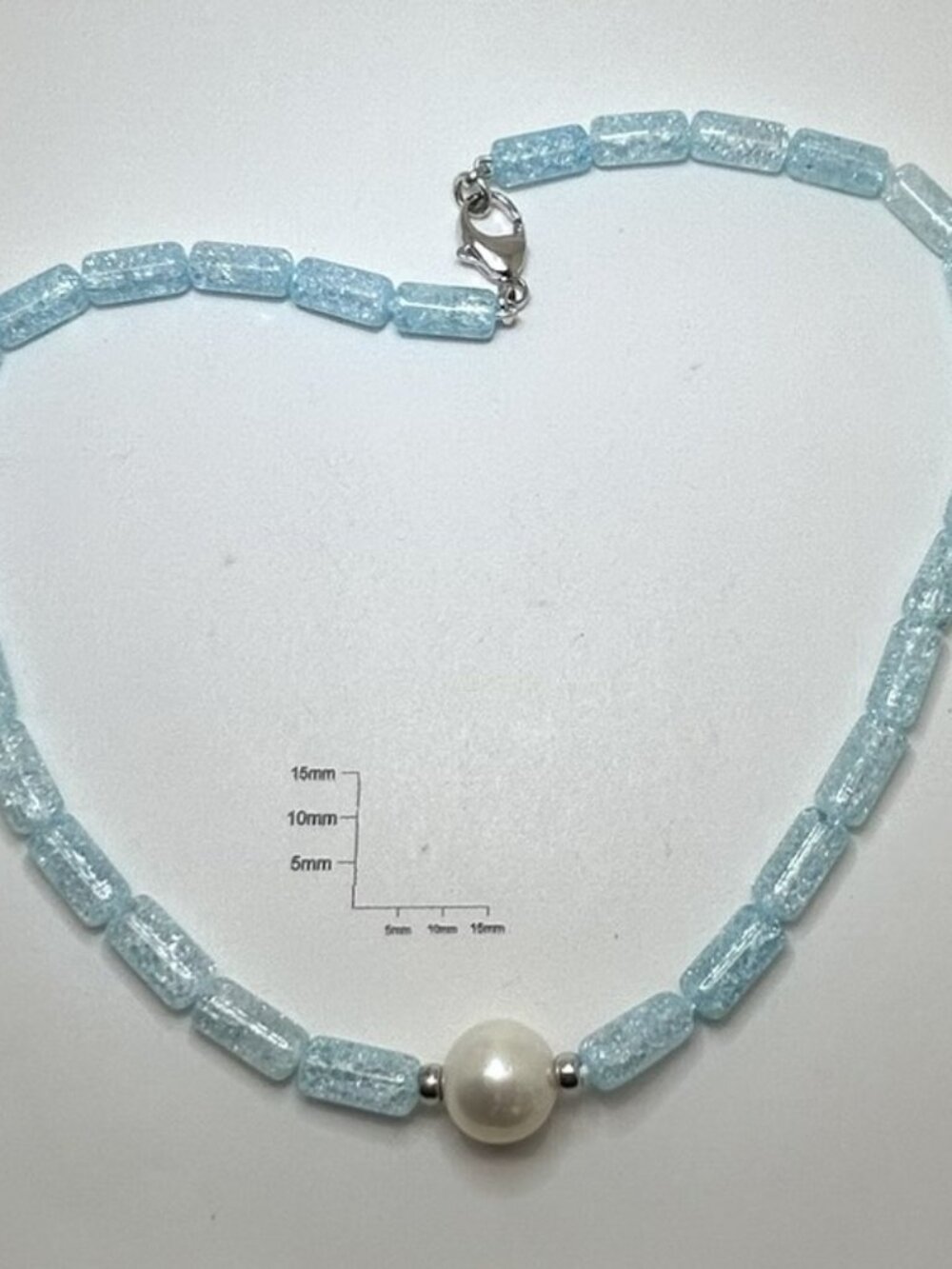 Blue Crackle Quartz and Freshwater Cultured Pearl Necklace.